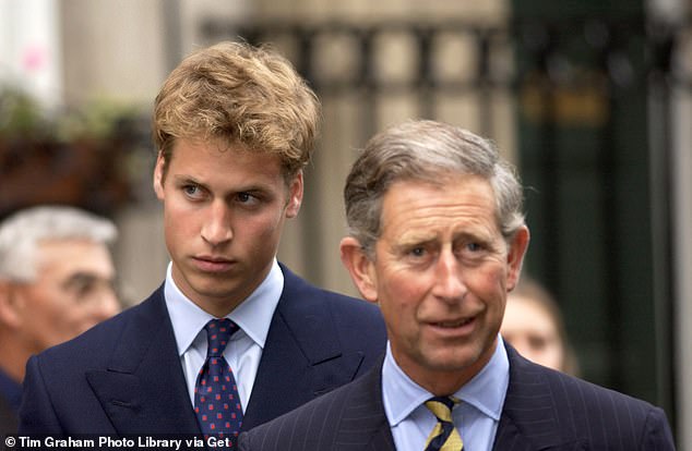 The 19-year-old prince with his father, Prince Charles, during a visit to a school in Glasgow shortly before starting university in 2001.