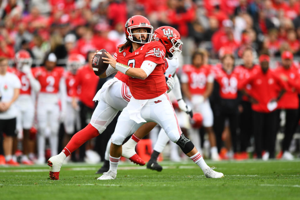 Cam Rising is back at quarterback for the Utes this year after missing all of last season. (Brian Rothmuller/Icon Sportswire via Getty Images)