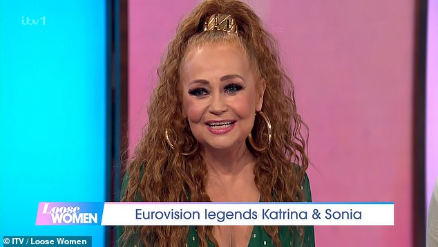 The launch party comes after the Eurovision icon looked unrecognisable during an appearance on Loose Women earlier this year (pictured, on Loose Women in May).