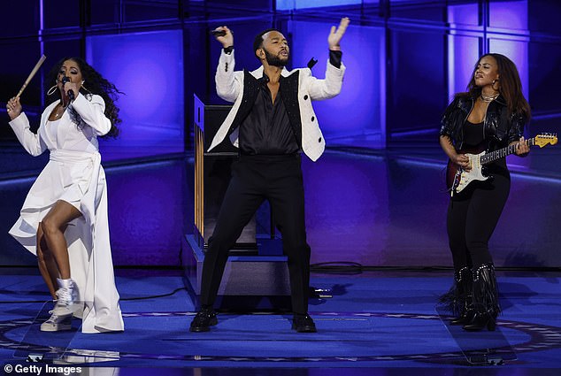 Others felt Legend wasn't the right person for the song and that Shelia E. (left) should have performed it solo.