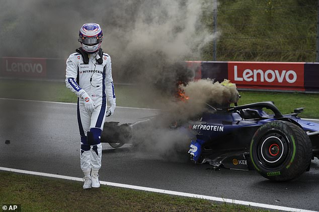 The American lost control of his Williams in wet conditions at the exit of the banked Turn 3