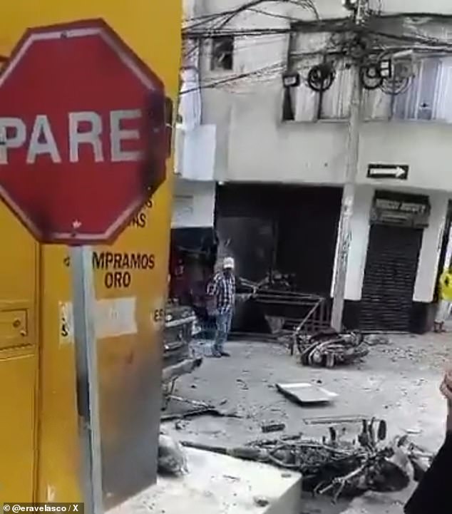 A motorcycle packed with explosives exploded Thursday near a hotel and a National Police station in Samaniego, Colombia. Authorities are investigating whether the suspects were targeting the hotel or the police.