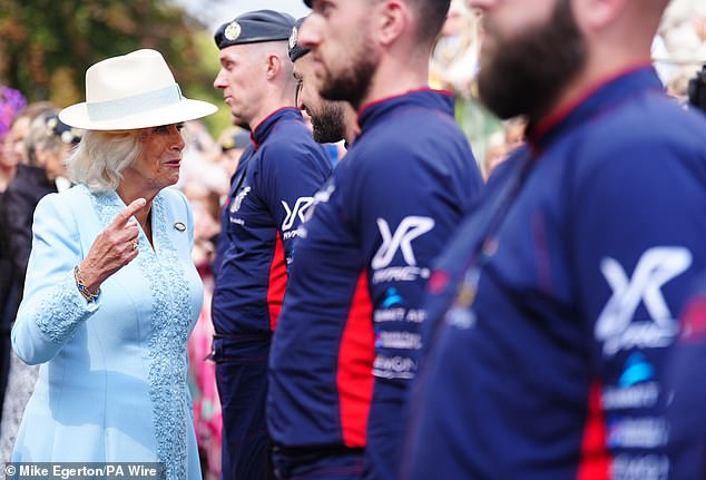 The 77-year-old royal, who is a patron of York Racecourse, cut an elegant figure in a pale blue dress with floral embellishments.