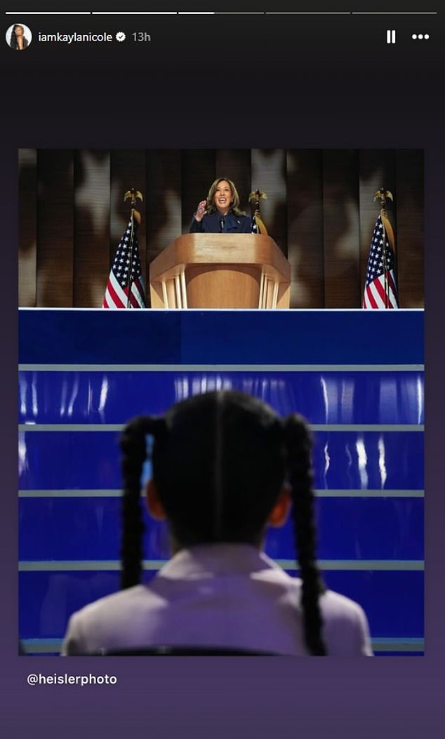 She posted a photo of a little girl looking at Kamala Harris at the Democratic National Convention, after Brittany Mahomes liked a Donald Trump post on social media.