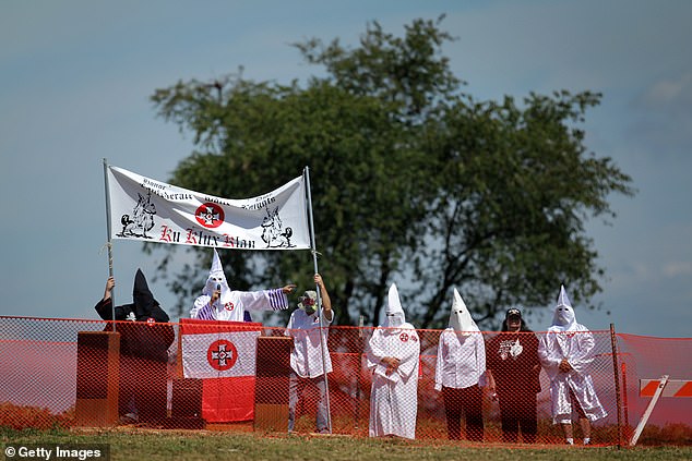 A member of the Confederate White Knights speaks during a rally at the Antietam National Battlefield on September 7, 2013 near Sharpsburg, Maryland.