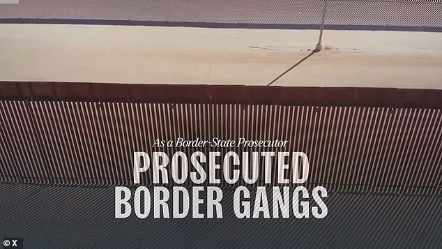 It's not entirely clear whether the sections of border wall shown in Harris's announcement, pictured, were built before Trump's presidency, as there were barriers installed before he took office in 2017.