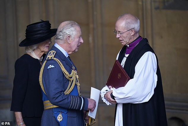 Charles is a spiritual man, like his mother, and regularly attends church. He has long been supported by Christianity (pictured with the Archbishop of Canterbury in 2022)