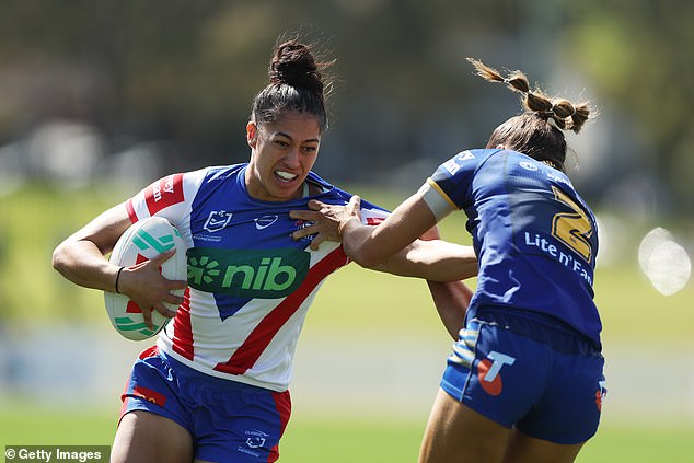 When the action finally got underway, Newcastle made short work of the Eels (pictured: Knights star Tenika Willison runs with the ball)