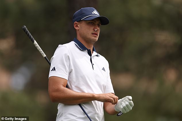 The Swedish golf star played with a tissue over his nose as he continued his round.