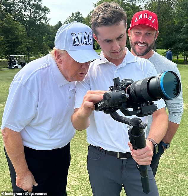 Trump, who owns 12 golf courses across the United States, seemed interested in reviewing the photos taken with Miller.