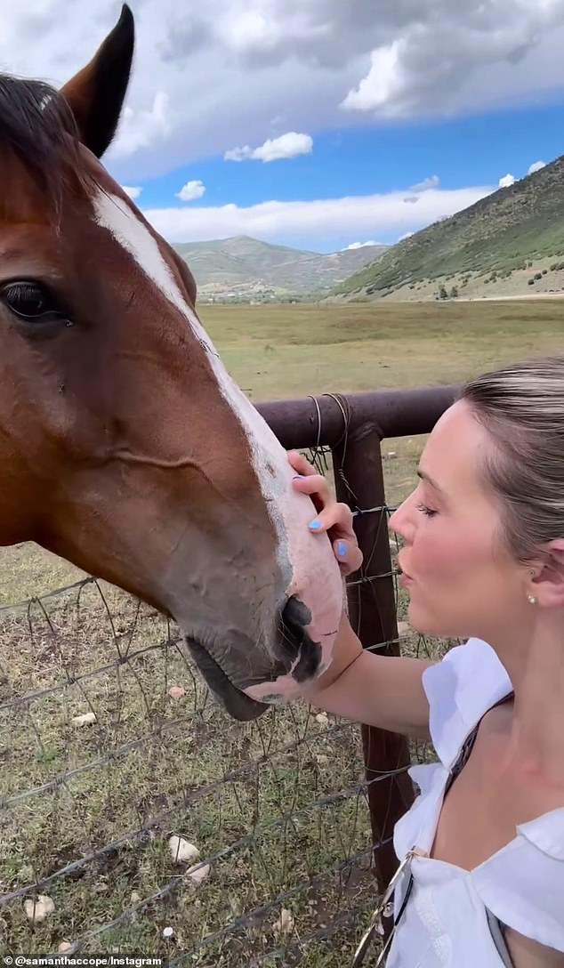 To conclude, Cope could be seen standing next to a horse with a scenic landscape surrounding her, as well as other sweet moments shared with her little one.