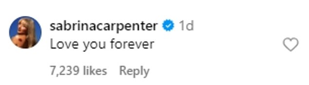 In the comments section, Carpenter wrote a short and sweet note: 