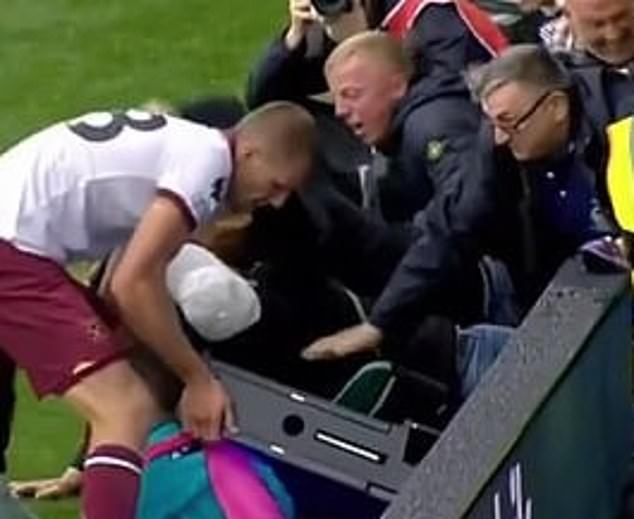 West Ham midfielder Tomas Soucek rescued the ball boy after an LED screen collapsed on him during the celebrations.