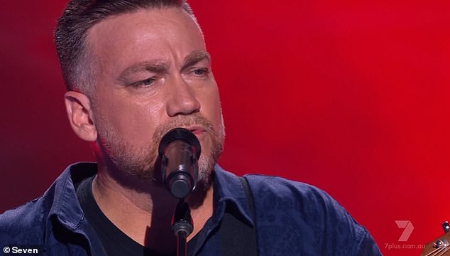 Duncan Toombs, 47 (pictured), who lives on the Central Coast, New South Wales, left the American singer an emotional wreck when he sang an original piece about his late father.