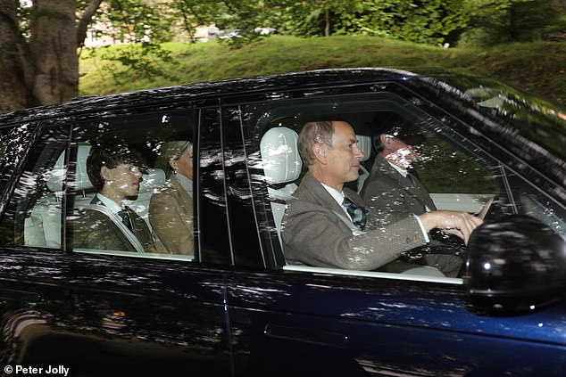 Prince Edward was pictured taking Tim Lawrence, his wife and son to church early this morning.