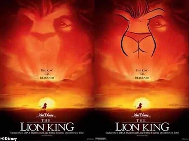 Meanwhile, The Lion King fans have spotted a sexy silhouette hidden on Simba's face in the poster for 'The King Has Returned'.