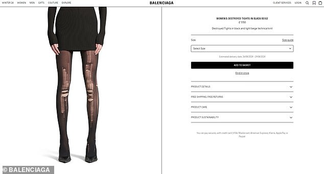 The tights appear on the brand's website, where they come in black and light beige.