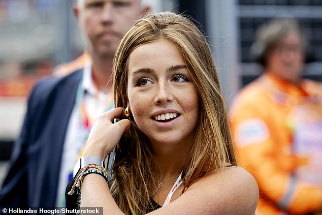 Princess Alexia was spotted styling her blonde hair during the F1 race at the Zandvoort track today