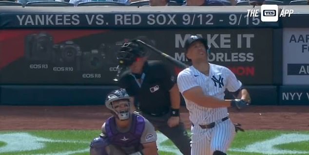 Yankees batter Giancarlo Stanton's bat broke and flew into the umpire's face on his backswing