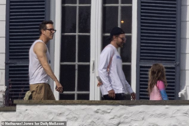 Blake Lively, Ryan Reynolds (left), Bradley Cooper (right) and Kylie Kelce are seen at Taylor Swift's Road Island home on Sunday, August 25.