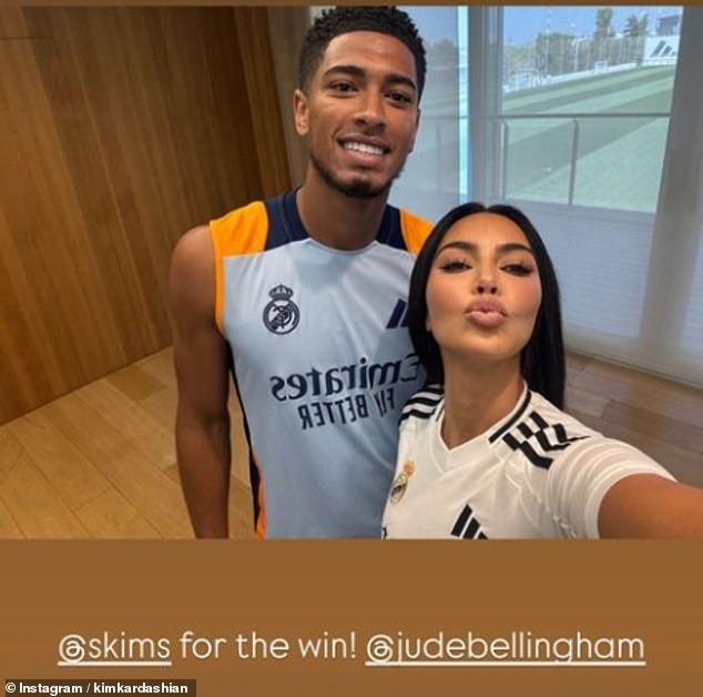 The influencer shared a separate selfie with Jude Bellingham, writing a cryptic 'Skims for the win' and tagging the athlete.