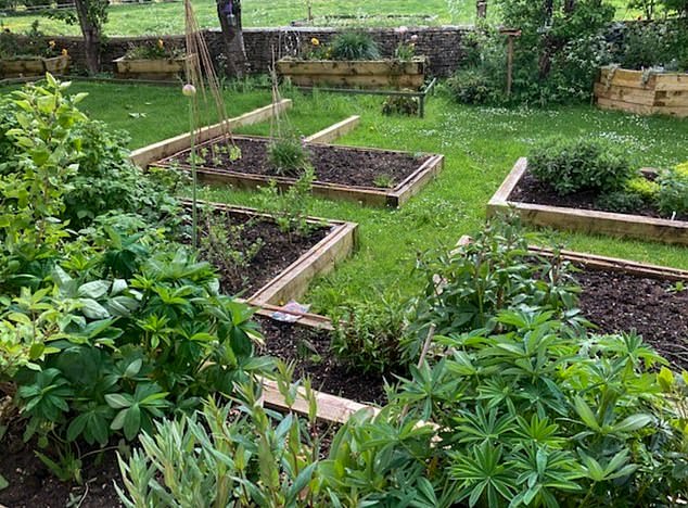 The garden has stunning views across the Cotswolds countryside. Nick's love of gardening can clearly be seen in the raised sleepers at the rear.