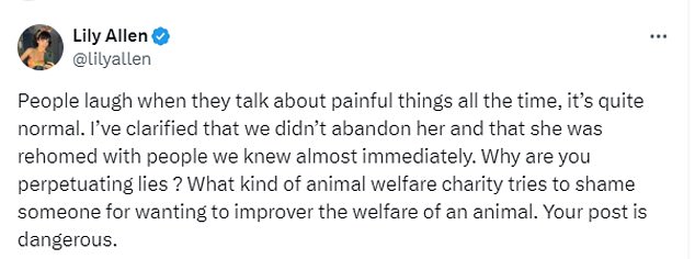 Lily responded by writing: 'People laugh when talking about painful things all the time, it's quite normal.'