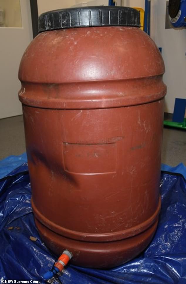 The barrel Charlise was placed in when Stein disposed of her body in January 2022