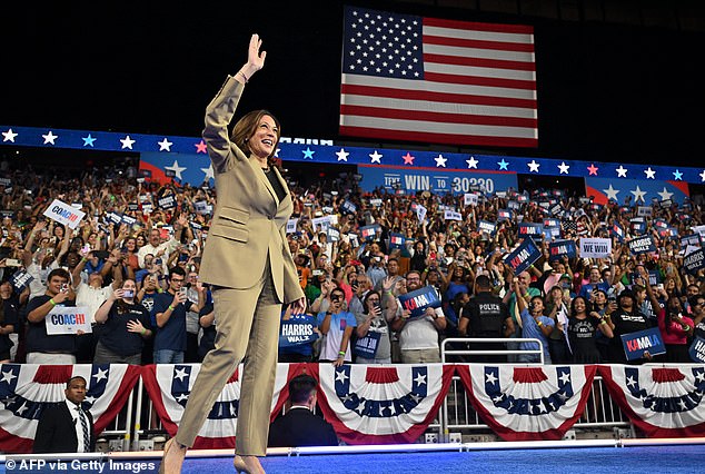 Vice President Kamala Harris at a rally at the Desert Diamond Arena in Glendale on August 9