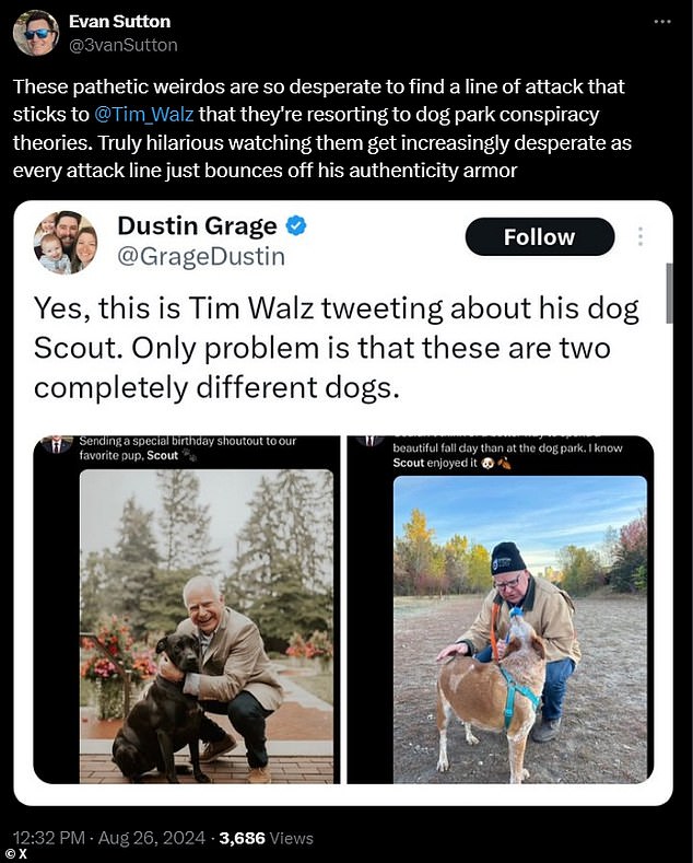 1724722051 879 Fury as Tim Walz shares two photos of his dog