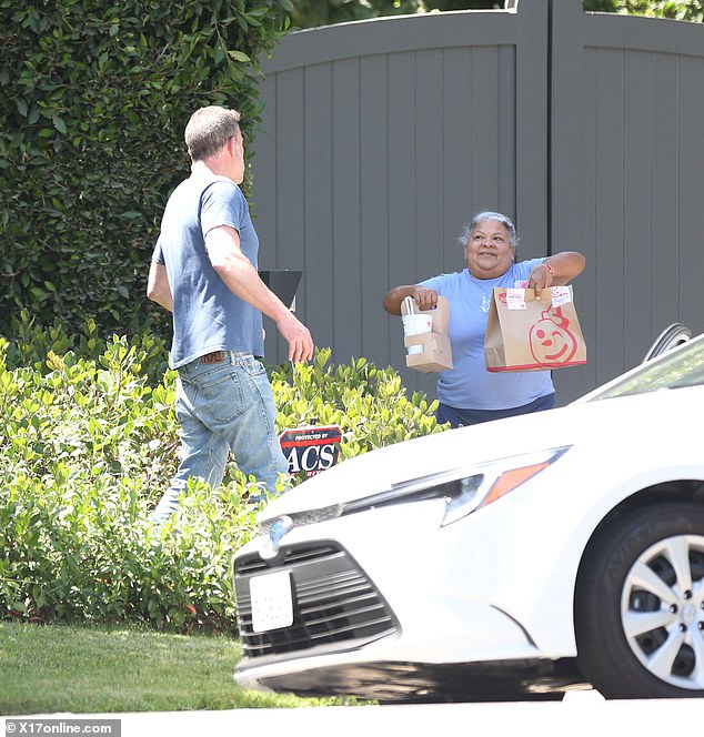 The actor, who was recently linked to Robert F. Kennedy Jr.'s daughter Kathleen 'Kick' Kennedy, 36, sported a blue Nirvana T-shirt that showed off his muscles.