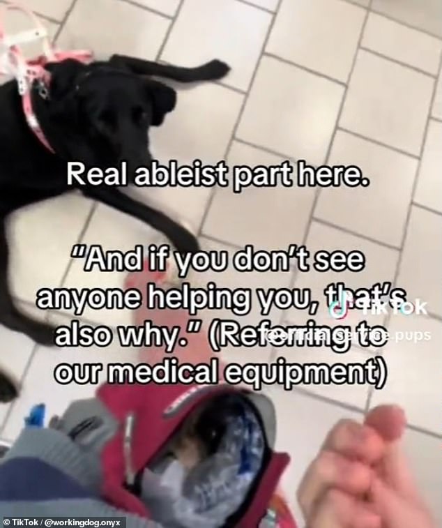 She explained in a comment on the video that her dog, Onyx, jumps up to alert her of a pending medical emergency and her leash could get tangled.