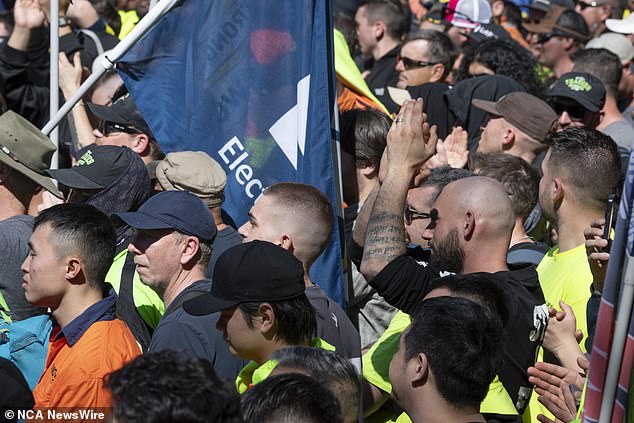 Some 300 CFMEU staff have been sacked since the union entered administration last week (pictured: Sydneysiders at the protest)