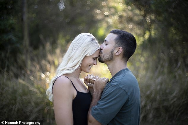 The couple posted a gallery of loving photos that captured them tenderly embracing each other moments after getting engaged.