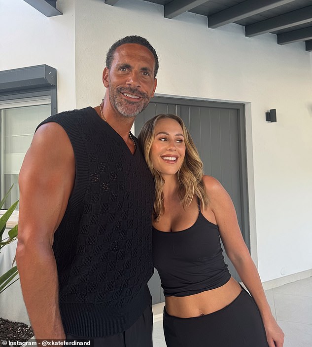 And in a third photo, the TV personality posted a loving photo of herself and her husband Rio in sportswear, showing just a glimpse of her toned midriff in a crop top.