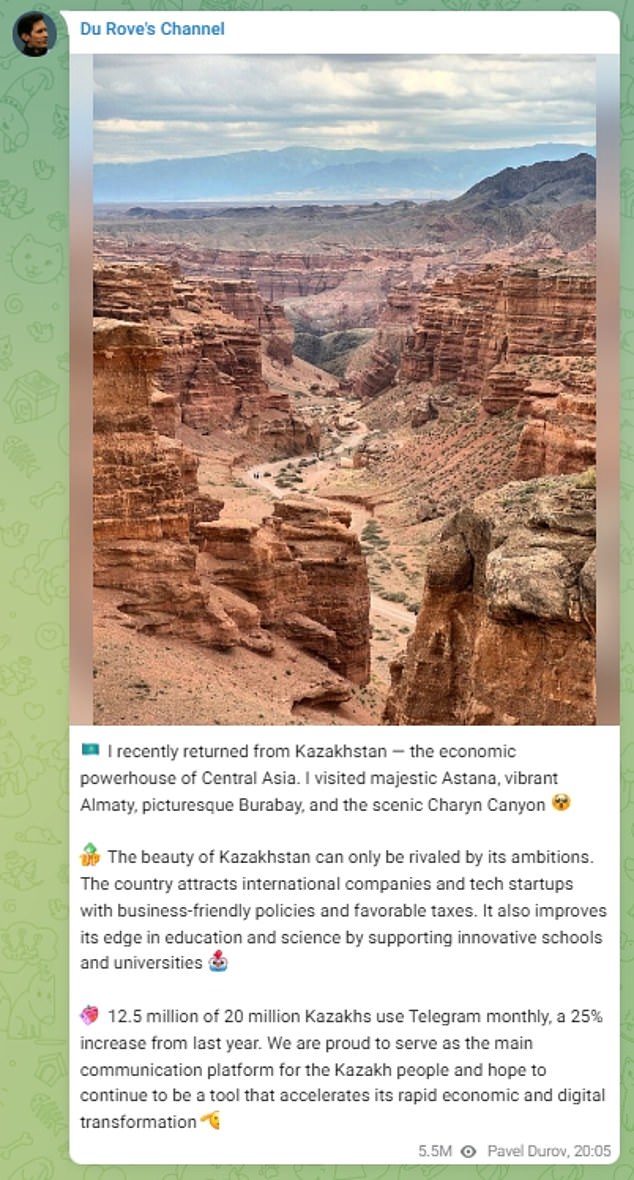 Durov and Vavilova share an identical image of a canyon, although he said it was in Kazakhstan while she labeled the location as Uzbekistan.