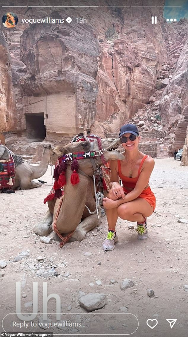 In one photo, the DJ got more than she bargained for when she posed next to a camel.