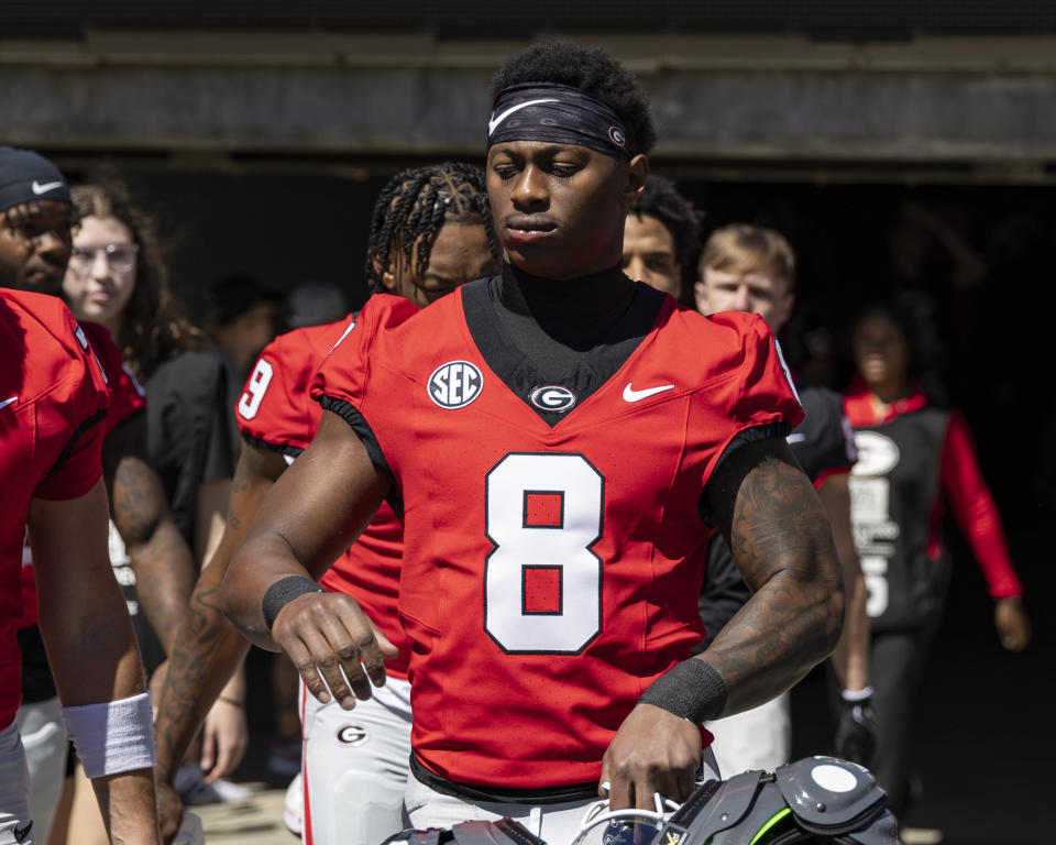 ATHENS, GA - APRIL 13: Colbie Young #8 of the Georgia Bulldogs before the University of Georgia Spring Training game at Sanford Stadium on April 13, 2024 in Athens, Georgia. (Photo by Steve Limentani/ISI Photos/Getty Images)