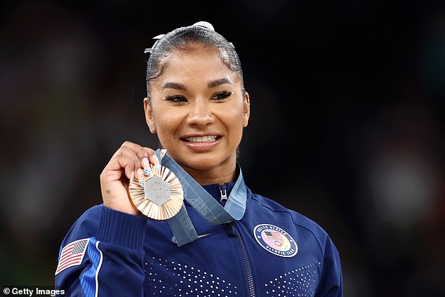 Team USA's Jordan Chiles looks on with his bronze medal on August 5 in Paris