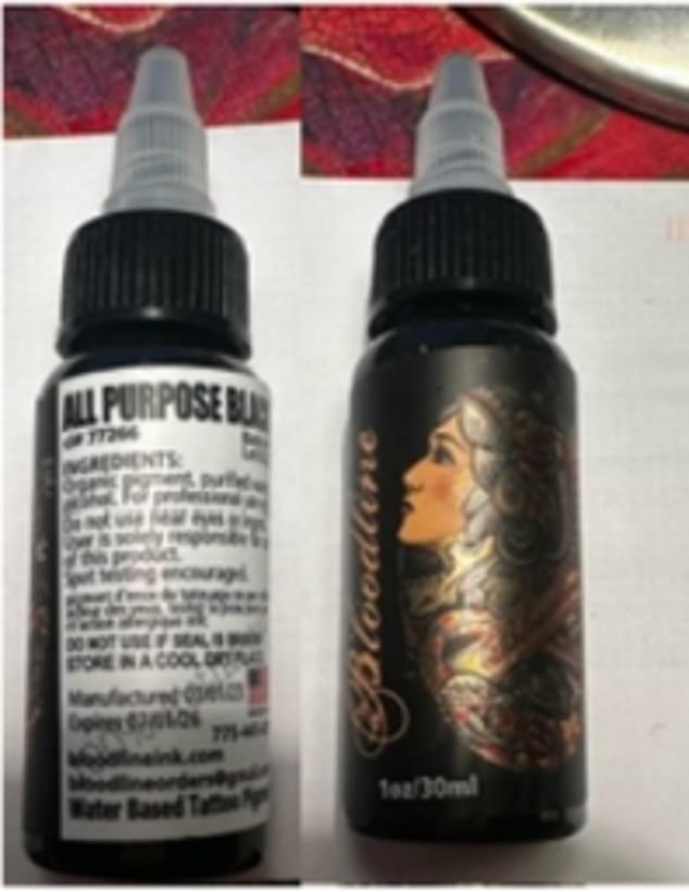 The photo above shows another of the recalled tattoo ink products.