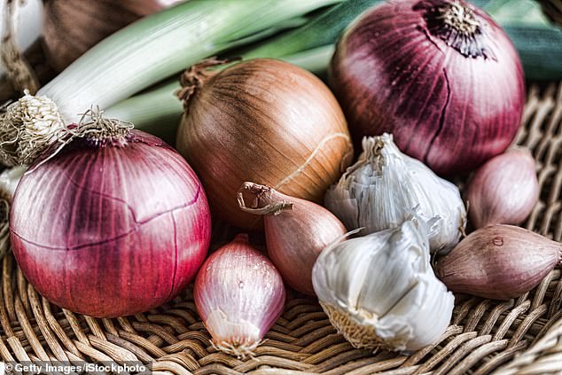 Pigeons dislike the smell and taste of garlic and onions, making them effective deterrents in gardens (stock image)