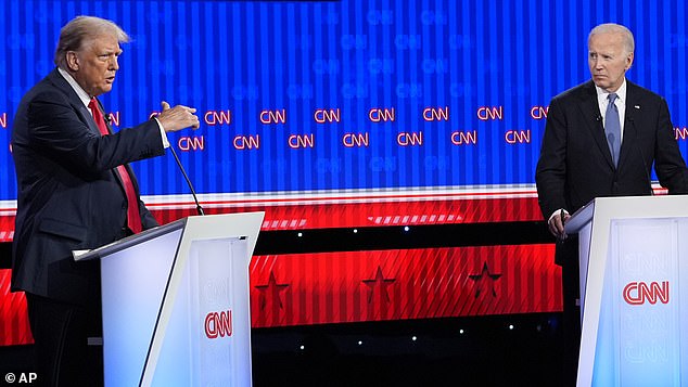 The microphones were muted during the CNN debate between Trump (left) and Joe Biden (right), which most felt was to the former president's benefit.