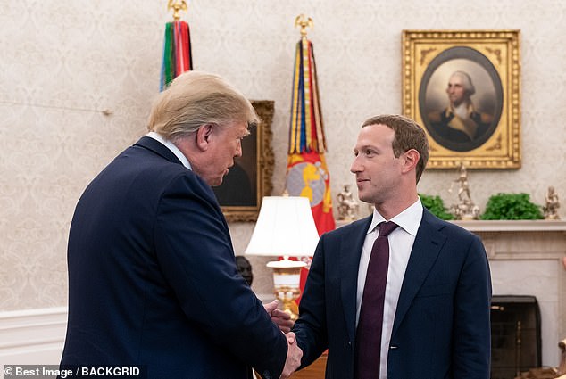 Above, Trump welcomes Zuckerberg in the Oval Office of the White House on September 19, 2019.