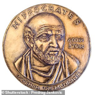 A bronze medallion depicting Hippocrates, the father of medicine, who was born in Kos.