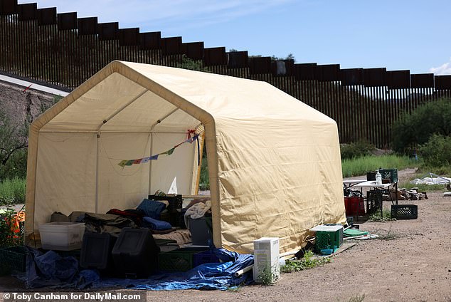 An abandoned aid tent lies dormant just yards from the U.S.-Mexico border