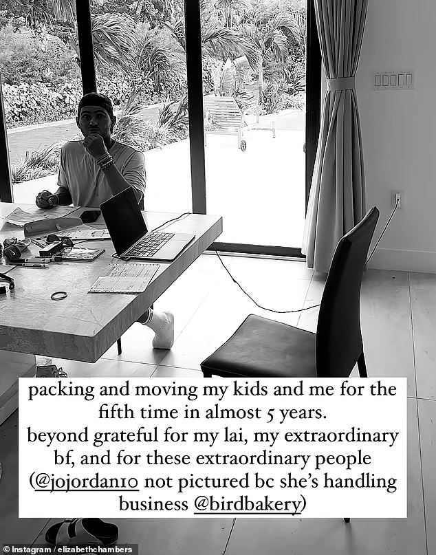 In a caption added below, the media personality wrote: 'I'm packing up and moving with my kids and myself for the 5th time in almost 5 years.'