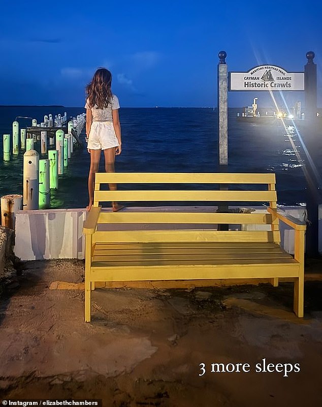 The Bird Bakery founder also posted a photo to her Instagram stories showing her daughter, Harper, standing on a low wall near the ocean. '3 more nights,' Elizabeth wrote.