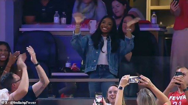 The crowd went wild for Biles when her attendance was announced and her face appeared on the screen.