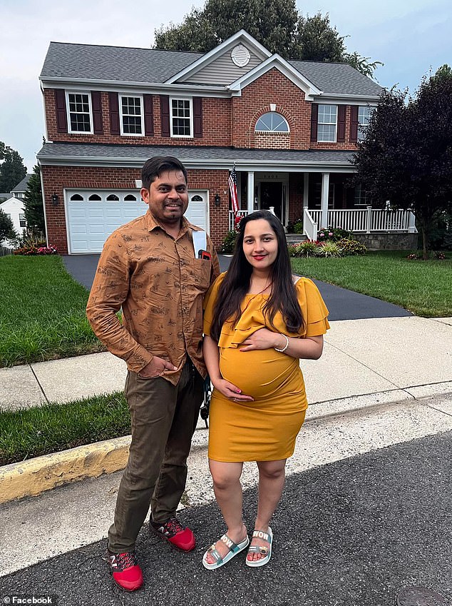 The couple in front of their home in Virginia when Mamta was pregnant