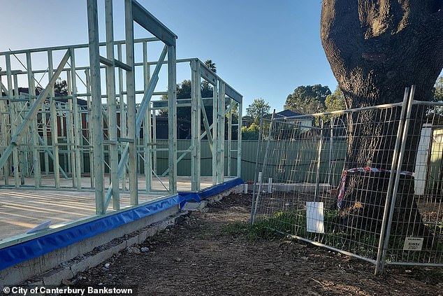 The developer was building duplexes on the site (pictured) and a council inspection found excavation work was taking place in a tree protection zone.